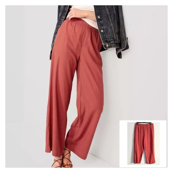 Old Navy High-Waisted Linen-Blend Wide-Leg Pants Sz L - Picture 1 of 14
